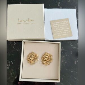 NWT India Hicks gold plated “feather” earrings with embellishments. Pierced.